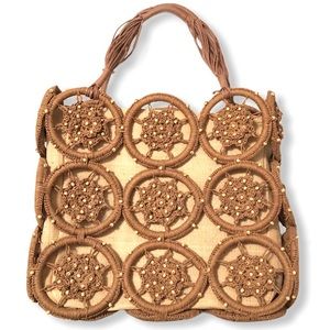 EUC FLORA BELLA XL Raffia Crochet Beaded T…